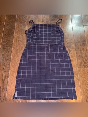 Urban Outfitters Navy Grid Spaghetti Strap Sheath Dress